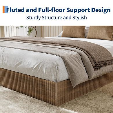 Bed Frame, Wood Platform Bed with Fluted Design, Low Profile BedFrame, Minimalist Bed Base