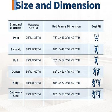Bed Frame, Wood Platform Bed with Fluted Design, Low Profile BedFrame, Minimalist Bed Base