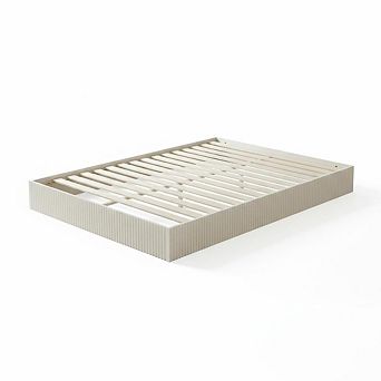Bed Frame, Wood Platform Bed with Fluted Design, Low Profile BedFrame, Minimalist Bed Base