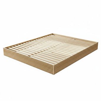 Bed Frame, Wood Platform Bed with Fluted Design, Low Profile BedFrame, Minimalist Bed Base