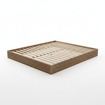 Bed Frame, Wood Platform Bed with Fluted Design, Low Profile BedFrame, Minimalist Bed Base