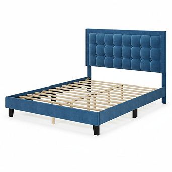 Bed Frame with Button Tufted Headboard, Upholstered Low Platform Bed Frame