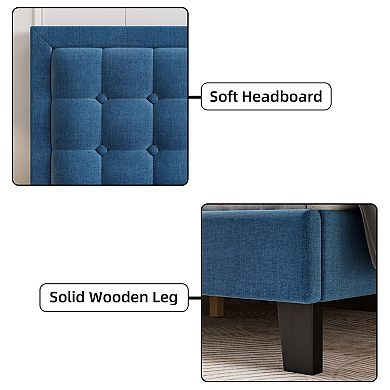 Bed Frame with Button Tufted Headboard, Upholstered Low Platform Bed Frame