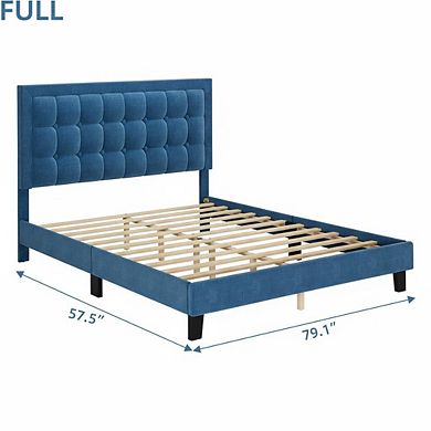 Bed Frame with Button Tufted Headboard, Upholstered Low Platform Bed Frame