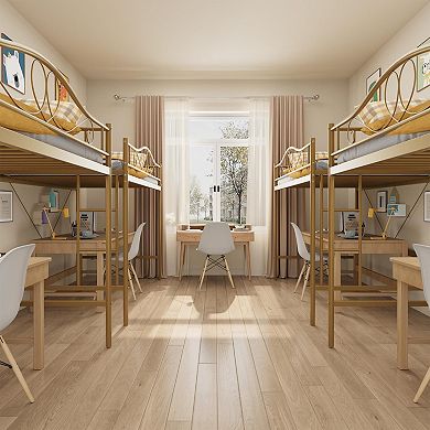 Space-Saving Metal Loft Bed Frame, Removable Ladder, Full-Length Safety Guardrail