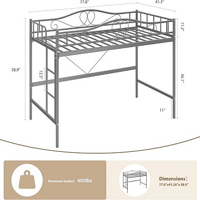 Space-Saving Metal Loft Bed Frame, Removable Ladder, Full-Length Safety Guardrail