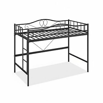 Space-Saving Metal Loft Bed Frame, Removable Ladder, Full-Length Safety Guardrail