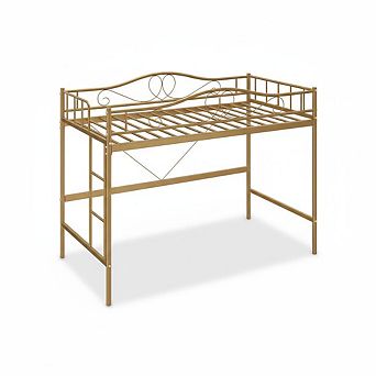 Space-Saving Metal Loft Bed Frame, Removable Ladder, Full-Length Safety Guardrail