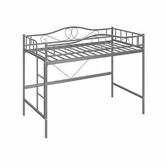 Space-Saving Metal Loft Bed Frame, Removable Ladder, Full-Length Safety Guardrail