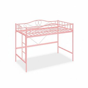 Space-Saving Metal Loft Bed Frame, Removable Ladder, Full-Length Safety Guardrail