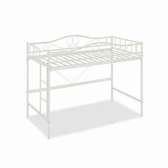 Space-Saving Metal Loft Bed Frame, Removable Ladder, Full-Length Safety Guardrail