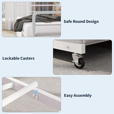 Daybed with Trundle,Charging Station and LED Light, Linen Upholstered Storage Headboard