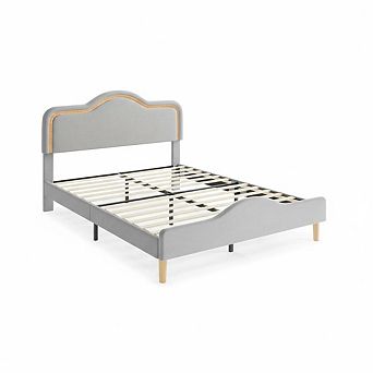 Upholstered LED Bed Frame with Adjustable Headboard and Footboard,Velvet Platform Bedframe for Kids