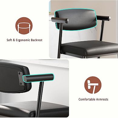 26" Counter Height Barstools Set with Back & Footrest, Metal Upholstered Bar Stools