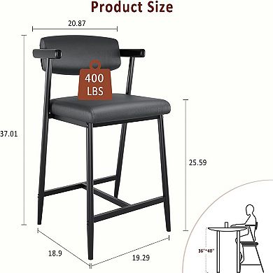 26" Counter Height Barstools Set with Back & Footrest, Metal Upholstered Bar Stools