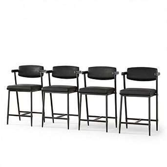 26" Counter Height Barstools Set with Back & Footrest, Metal Upholstered Bar Stools