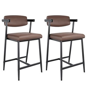 26" Counter Height Barstools Set with Back & Footrest, Metal Upholstered Bar Stools
