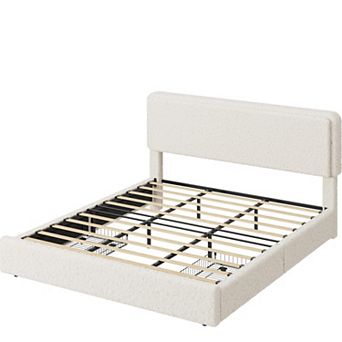 Teddy Fleece Thick Fabric Upholstered Platform Bed with 3 Storage Drawer,Modern Cloud Bed Frame