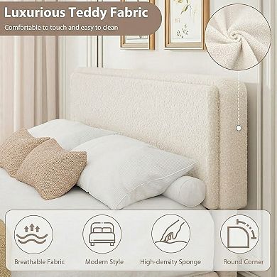 Teddy Fleece Thick Fabric Upholstered Platform Bed with 3 Storage Drawer,Modern Cloud Bed Frame
