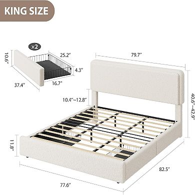 Teddy Fleece Thick Fabric Upholstered Platform Bed with 3 Storage Drawer,Modern Cloud Bed Frame