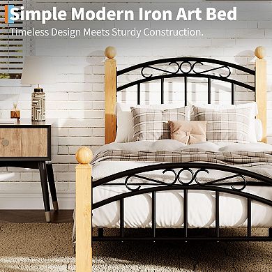 Bed Frame with Headboard,Classic Metal Platform Bed Frame Mattress Foundation with Under Storage