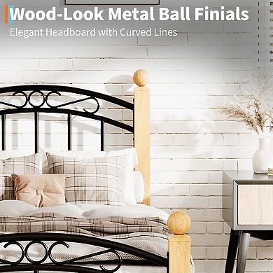 Bed Frame with Headboard,Classic Metal Platform Bed Frame Mattress Foundation with Under Storage