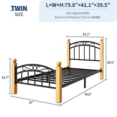 Bed Frame with Headboard,Classic Metal Platform Bed Frame Mattress Foundation with Under Storage