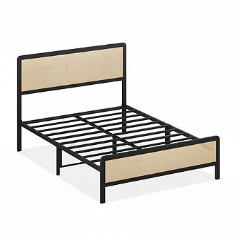 Rattan Bed Frame with Natural Rattan Headboard, Cane Boho Platform Bed Frame,Natural Bed Frame