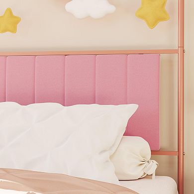 Canopy Bed Frame with Upholstered Headboard,Metal Platform Bed Frame