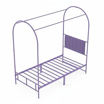 Canopy Bed Frame with Upholstered Headboard,Metal Platform Bed Frame