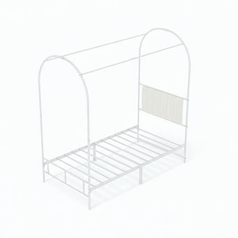 Canopy Bed Frame with Upholstered Headboard,Metal Platform Bed Frame