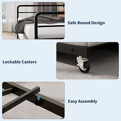 Daybed with Trundle and LED Light,Bed Frame with Corduroy Upholstered Headboard and Charging Station