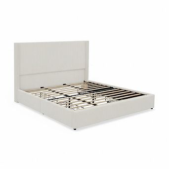 Modern Boho Upholstered Platform Bed with 4 Storage Drawers, Corduroy Tufted Wingback Headboard