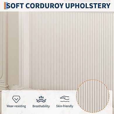 Modern Boho Upholstered Platform Bed with 4 Storage Drawers, Corduroy Tufted Wingback Headboard