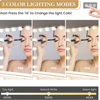 Vanity Makeup Mirror with 15 Dimmable Led Bulbs and 3 Color Modes