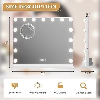 Vanity Makeup Mirror with 15 Dimmable Led Bulbs and 3 Color Modes