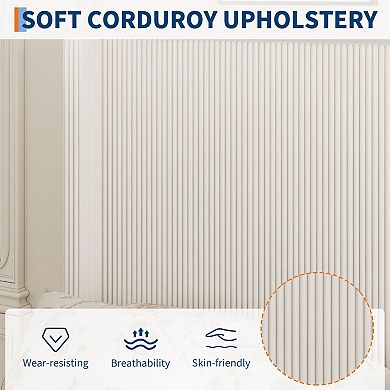 Modern Boho Upholstered Platform Bed with 4 Storage Drawers, Corduroy Tufted Wingback Headboard