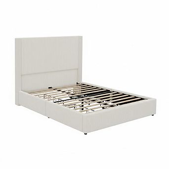 Modern Boho Upholstered Platform Bed with 4 Storage Drawers, Corduroy Tufted Wingback Headboard