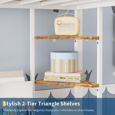 Loft Bed with Desk and Storage Shelves,Metal Loft Bed with Slats Support and Ladder,Safety Guardrail