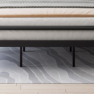 Modern Platform Bed with Wood Headboard, Sturdy Steel Slats Support Metal Bed Frame