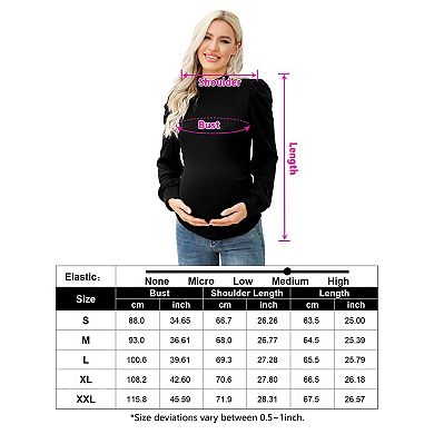 Women's Knit Ribbed Maternity Top Mock Neck Long Sleeve Shirts Pregnant Ruched Tunic Pullover