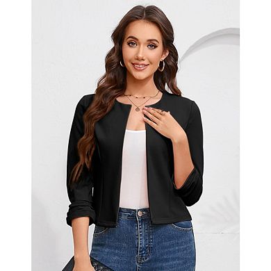 Women's Lightweight Summer Cardigan Cropped Long Sleeve Shrug Thin Open Front Sheer Bolero