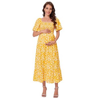 Women Summer Maxi Maternity Dress Short Sleeve Square Neck Floral Boho Long Sundress