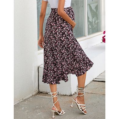 Women's Maternity High Waist Ruffled Tiered Casual A Line Swing Boho Skirts