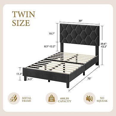Platform Bed Frame with Adjustable Upholstered Headboard,Modern Bed Frame with Wooden Slats Support