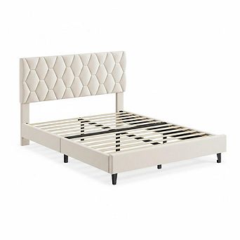 Platform Bed Frame with Adjustable Upholstered Headboard,Modern Bed Frame with Wooden Slats Support