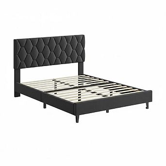 Platform Bed Frame with Adjustable Upholstered Headboard,Modern Bed Frame with Wooden Slats Support