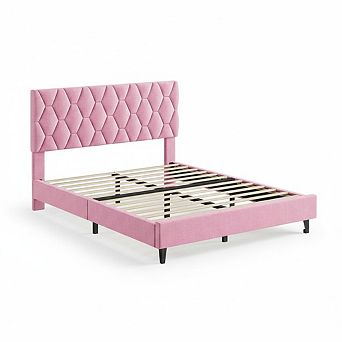 Platform Bed Frame with Adjustable Upholstered Headboard,Modern Bed Frame with Wooden Slats Support