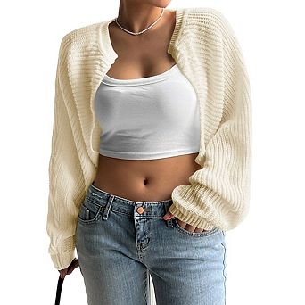 Women's Lightweight Cropped Cardigan Bolero Shrug Chunky Knit Cardigan Sweaters