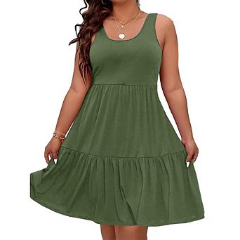 Women Plus Size Summer Dress Sleeveless Tank Casual Loose Sundress Flowy Beach Midi Dresses